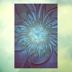 Moderne Abstracte Trendy Blauwe Bloem Fractal Art Raamsticker