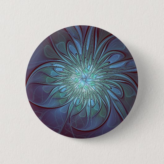 Moderne Abstracte Trendy Blauwe Bloem Fractal Art Ronde Button 5,7 Cm (Voorkant)