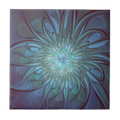 Moderne Abstracte Trendy Blauwe Bloem Fractal Art Tegeltje (Voorkant)