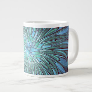 Moderne Abstracte Trendy Blauwe Bloem Fractale Kun Extra Grote Beker