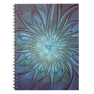 Moderne Abstracte Trendy Blauwe Bloem Fractale Kun Notitieboek