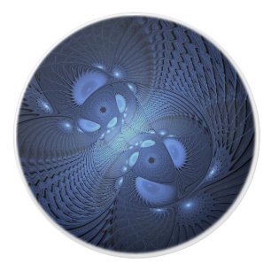 Moderne Abstracte Trendy Dusk Blue Fractal Art Keramische Knop