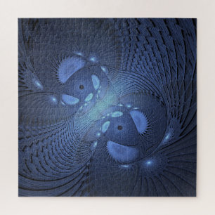 Moderne Abstracte Trendy Dusk Blue Fractal Art Legpuzzel