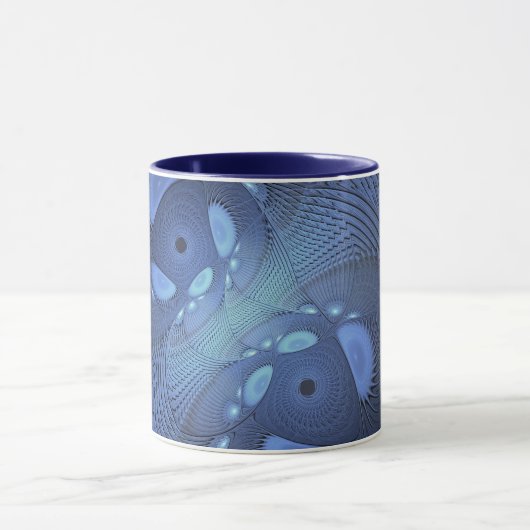 Moderne Abstracte Trendy Dusk Blue Fractal Art Mok (Midden)