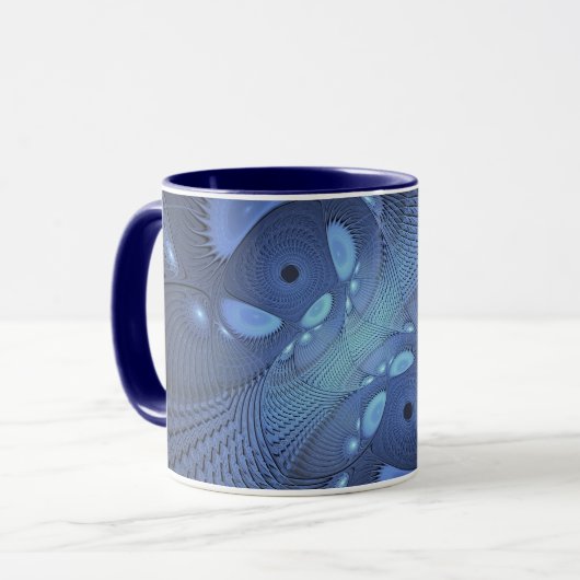 Moderne Abstracte Trendy Dusk Blue Fractal Art Mok (Voorkant links)