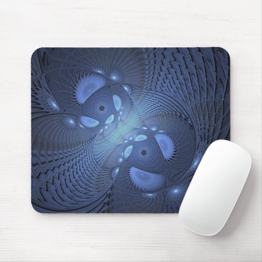 Moderne Abstracte Trendy Dusk Blue Fractal Art Muismat (Met muis)