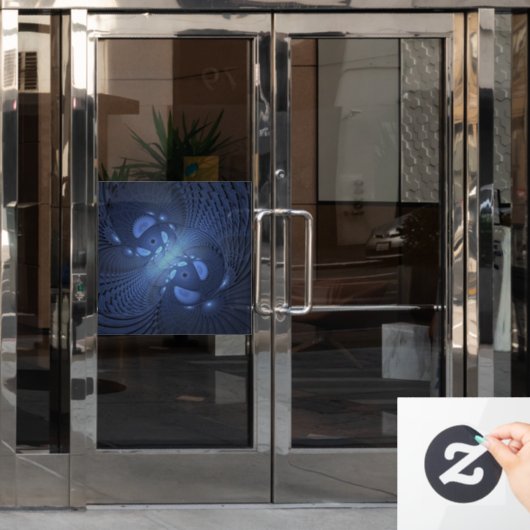 Moderne Abstracte Trendy Dusk Blue Fractal Art Raamsticker (Kantoordeur)