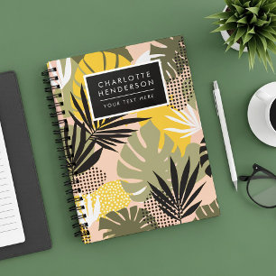 Moderne Abstracte Tropische Bladeren & Stippen Notitieboek