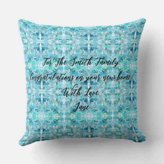 Moderne Abstracte Turkooizen Geschenk met Eigen Te Kussen (Achterkant)