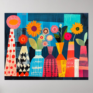 Moderne abstracte vaas met bloemen poster