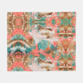 Moderne Abstracte verf koraal Blauwgroen Gold Whit Fleece Deken (Voorkant (Horizontaal))
