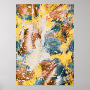Moderne Abstracte verfkunst Mustard Blauwgroen Gol Poster
