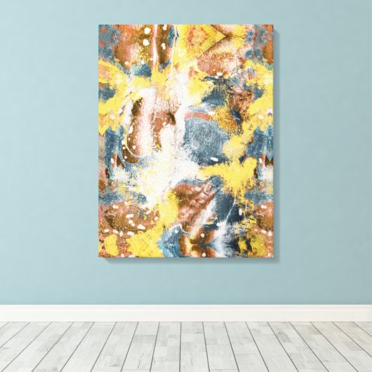 Moderne Abstracte verfmosterd Blauwgroen Gold Whit Canvas Afdruk (Insitu (Houten vloer))