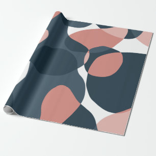 Moderne abstracte verjaardag witte blauwe roze cadeaupapier