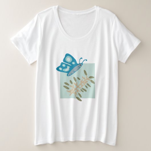 Moderne Abstracte vorm met blauwe vlinder T-shirt (Design voorkant)