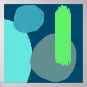 Moderne Abstracte vormen Blauwe Groene Kunst Poster