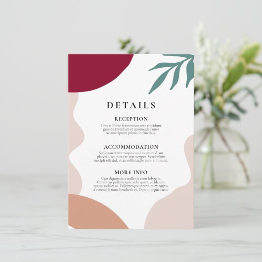 Moderne abstracte vormen bruiloft gast informatie informatiekaartje (Staand voorkant)