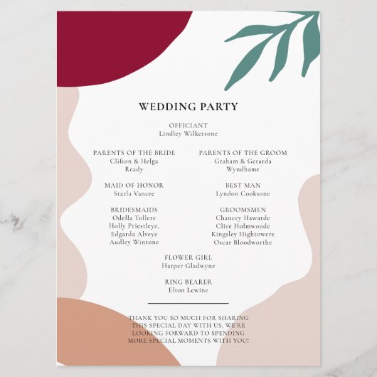 Moderne abstracte vormen hedendaagse bruiloft programma (Achterkant)