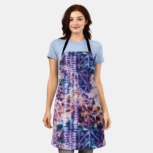 Moderne Abstracte Waterverf Blauw Rood Wit Tie Dye Schort (Gedragen)