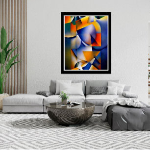 Moderne Abstracte waterverf blauwe gele roze Poster