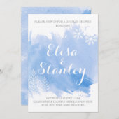 Moderne abstracte waterverf blauwe paren douchen kaart (Voorkant / Achterkant)