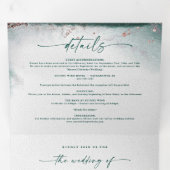 Moderne Abstracte Waterverf Emerald Green Wedding Drieluik Uitnodiging (Binnenzijde eerst)