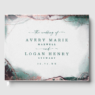 Moderne Abstracte Waterverf Emerald Green Wedding Gastenboek