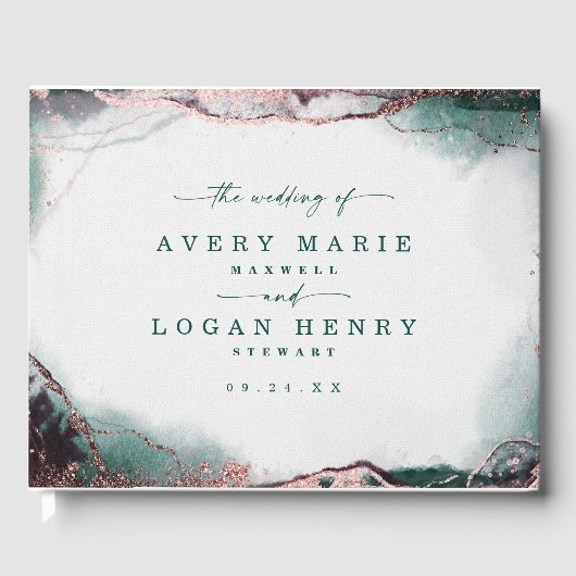 Moderne Abstracte Waterverf Emerald Green Wedding Gastenboek (Voorkant)