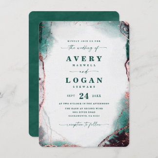 Moderne Abstracte Waterverf Emerald Green Wedding Kaart