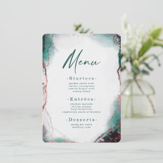 Moderne Abstracte Waterverf Emerald Green Wedding Menu