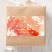 Moderne abstracte waterverf koraalperzikbruiloft etiket (Insitu)