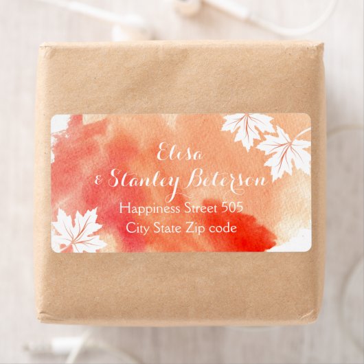 Moderne abstracte waterverf koraalperzikbruiloft etiket (Insitu)