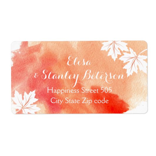 Moderne abstracte waterverf koraalperzikbruiloft etiket (Voorkant)