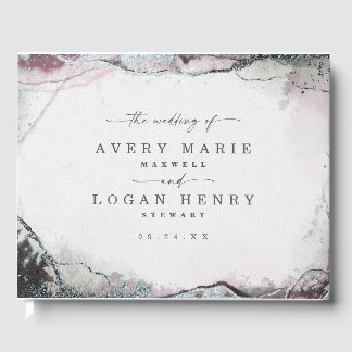 Moderne Abstracte Waterverf Lichte Paarse bruiloft Gastenboek