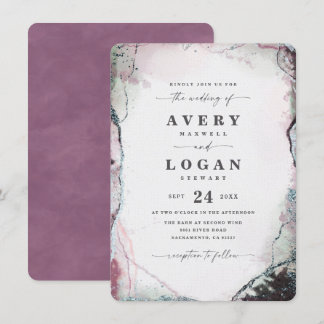 Moderne Abstracte Waterverf Lichte Paarse bruiloft Kaart