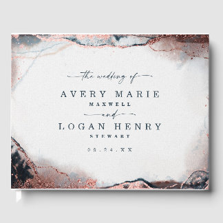 Moderne Abstracte Waterverf Moonlight Blue Wedding Gastenboek