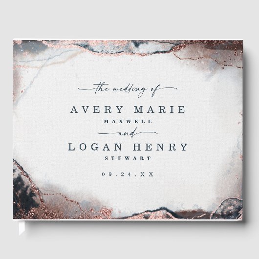 Moderne Abstracte Waterverf Moonlight Blue Wedding Gastenboek (Voorkant)