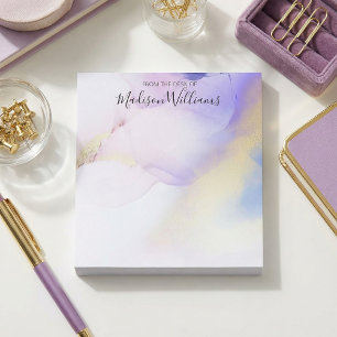 Moderne Abstracte Waterverf Paars Gold Name Script Notitieblok