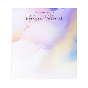 Moderne Abstracte Waterverf Paars Gold Name Script Notitieblok