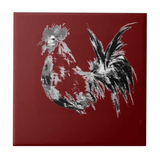 Moderne Abstracte Waterverf Rooster Tegeltje (Voorkant)