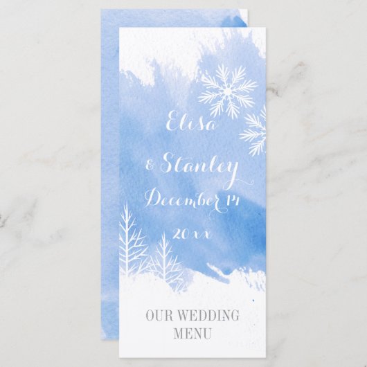 Moderne abstracte waterverf splash blauw bruiloft  menu (Voorkant / Achterkant)