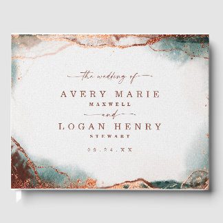 Moderne Abstracte Waterverf Terra Cotta bruiloft Gastenboek