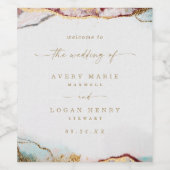 Moderne Abstracte Waterverf Wijnrood & Gouden Brui Wijn Etiket (Enkel label)