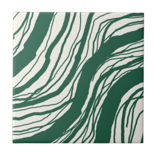 Moderne Abstracte Wavy lijnen donkergroen wit Tegeltje