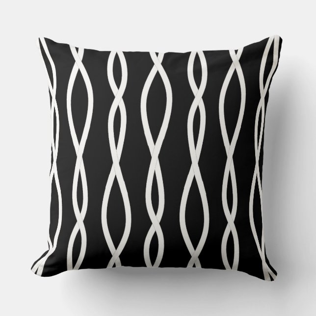 Moderne Abstracte Wavy Lines op zwart-wit Kussen (Voorkant)