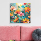 Moderne Abstracte werveling in geel en blauw Canvas Afdruk (Insitu (Woonkamer))