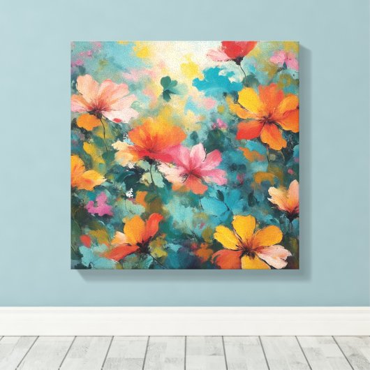 Moderne Abstracte werveling in geel en blauw Canvas Afdruk (Insitu (Houten vloer))