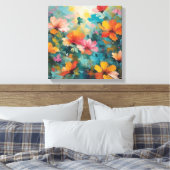 Moderne Abstracte werveling in geel en blauw Canvas Afdruk (Insitu (Slaapkamer))