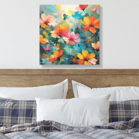 Moderne Abstracte werveling in geel en blauw Canvas Afdruk (Insitu (Slaapkamer))