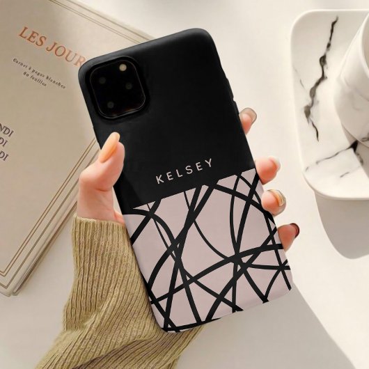 Moderne Abstracte wervelingen Zwart & Crème gepers Case-Mate iPhone Case